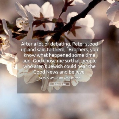 Picture 05 - Acts 15:7 GW - After a lot of debating, Peter stood up and said - Bible Verse Picture