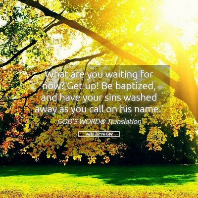 Picture 05 - Acts 22:16 GW - What are you waiting for now? Get up! Be - Bible Verse Picture