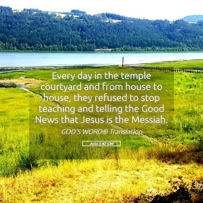 Picture 05 - Acts 5:42 GW - Every day in the temple courtyard and from house - Bible Verse Picture