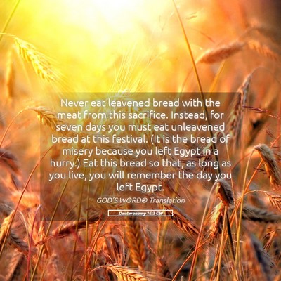 Picture 05 - Deuteronomy 16:3 GW - Never eat leavened bread with the meat from this - Bible Verse Picture