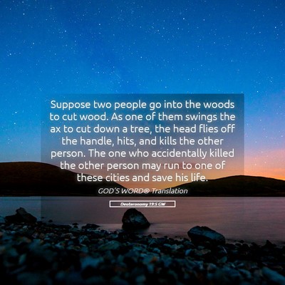 Picture 05 - Deuteronomy 19:5 GW - Suppose two people go into the woods to cut wood. - Bible Verse Picture