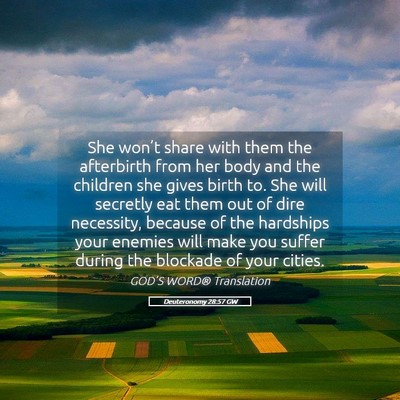 Picture 05 - Deuteronomy 28:57 GW - She won’t share with them the afterbirth from - Bible Verse Picture