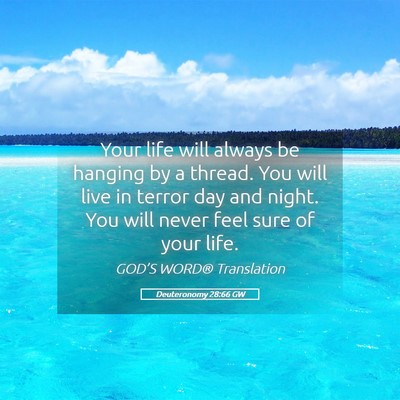 Picture 05 - Deuteronomy 28:66 GW - Your life will always be hanging by a thread. You - Bible Verse Picture