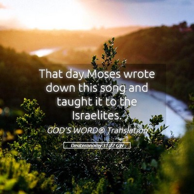 Picture 05 - Deuteronomy 31:22 GW - That day Moses wrote down this song and taught it - Bible Verse Picture
