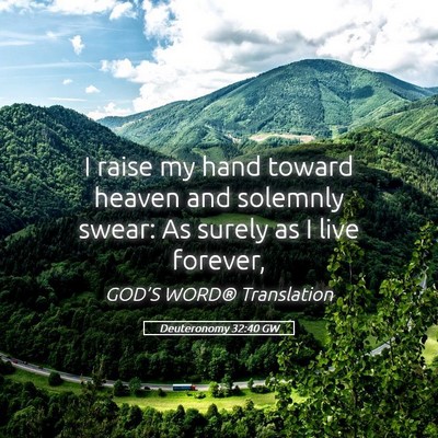Picture 05 - Deuteronomy 32:40 GW - I raise my hand toward heaven and solemnly swear: - Bible Verse Picture