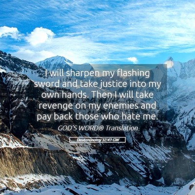 Picture 05 - Deuteronomy 32:41 GW - I will sharpen my flashing sword and take justice - Bible Verse Picture