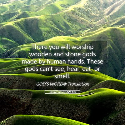 Picture 05 - Deuteronomy 4:28 GW - There you will worship wooden and stone gods made - Bible Verse Picture