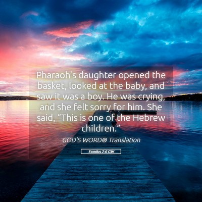 Picture 05 - Exodus 2:6 GW - Pharaoh’s daughter opened the basket, looked at - Bible Verse Picture