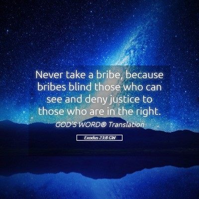 Picture 05 - Exodus 23:8 GW - Never take a bribe, because bribes blind those - Bible Verse Picture
