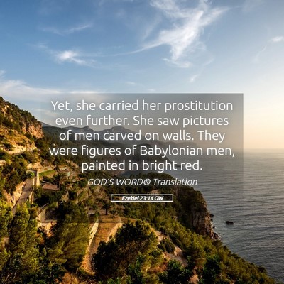 Picture 05 - Ezekiel 23:14 GW - Yet, she carried her prostitution even further. - Bible Verse Picture