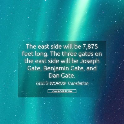 Picture 05 - Ezekiel 48:32 GW - The east side will be 7,875 feet long. The three - Bible Verse Picture