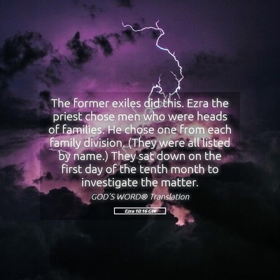 Picture 05 - Ezra 10:16 GW - The former exiles did this. Ezra the priest chose - Bible Verse Picture