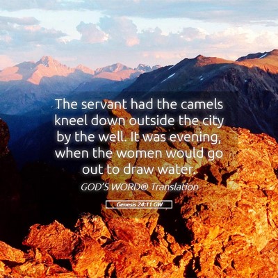 Picture 05 - Genesis 24:11 GW - The servant had the camels kneel down outside the - Bible Verse Picture