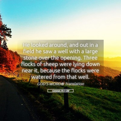 Picture 05 - Genesis 29:2 GW - He looked around, and out in a field he saw a - Bible Verse Picture