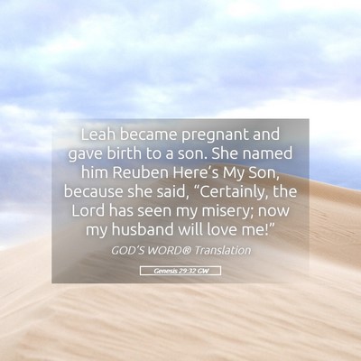Picture 05 - Genesis 29:32 GW - Leah became pregnant and gave birth to a son. She - Bible Verse Picture
