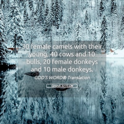 Picture 05 - Genesis 32:15 GW - 30 female camels with their young, 40 cows and 10 - Bible Verse Picture