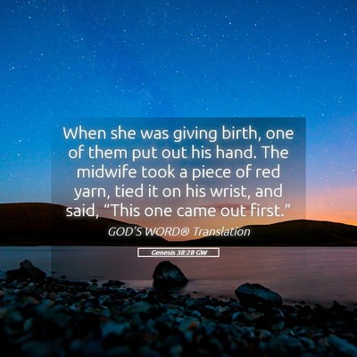Picture 05 - Genesis 38:28 GW - When she was giving birth, one of them put out - Bible Verse Picture