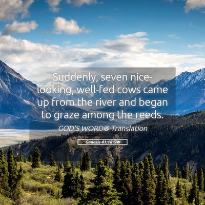 Picture 05 - Genesis 41:18 GW - Suddenly, seven nice-looking, well-fed cows came - Bible Verse Picture
