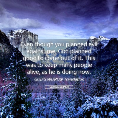 Picture 05 - Genesis 50:20 GW - Even though you planned evil against me, God - Bible Verse Picture