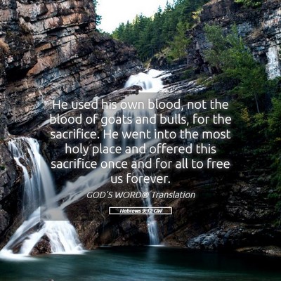 Picture 05 - Hebrews 9:12 GW - He used his own blood, not the blood of goats and - Bible Verse Picture
