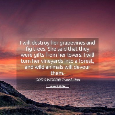 Picture 05 - Hosea 2:12 GW - I will destroy her grapevines and fig trees. She - Bible Verse Picture