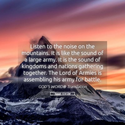 Picture 05 - Isaiah 13:4 GW - Listen to the noise on the mountains. It is like - Bible Verse Picture