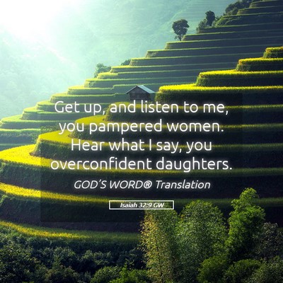 Picture 05 - Isaiah 32:9 GW - Get up, and listen to me, you pampered women. - Bible Verse Picture