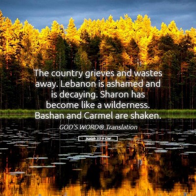 Picture 05 - Isaiah 33:9 GW - The country grieves and wastes away. Lebanon is - Bible Verse Picture