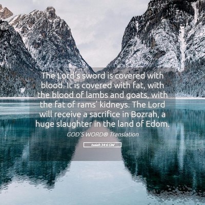 Picture 05 - Isaiah 34:6 GW - The Lord’s sword is covered with blood. It is - Bible Verse Picture