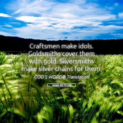 Picture 05 - Isaiah 40:19 GW - Craftsmen make idols. Goldsmiths cover them with - Bible Verse Picture