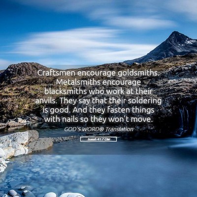Picture 05 - Isaiah 41:7 GW - Craftsmen encourage goldsmiths. Metalsmiths - Bible Verse Picture