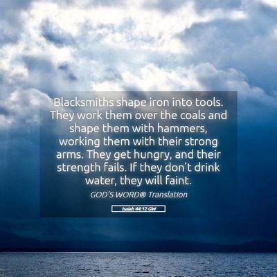 Picture 05 - Isaiah 44:12 GW - Blacksmiths shape iron into tools. They work them - Bible Verse Picture