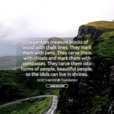 Picture 05 - Isaiah 44:13 GW - Carpenters measure blocks of wood with chalk - Bible Verse Picture
