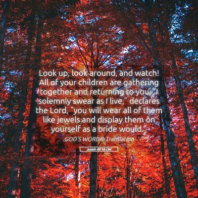 Picture 05 - Isaiah 49:18 GW - Look up, look around, and watch! All of your - Bible Verse Picture