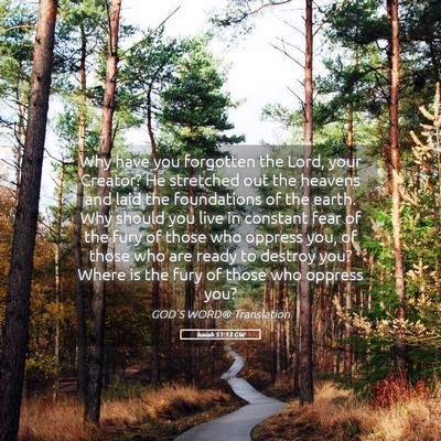 Picture 05 - Isaiah 51:13 GW - Why have you forgotten the Lord, your Creator? He - Bible Verse Picture