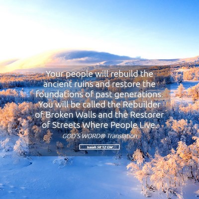 Picture 05 - Isaiah 58:12 GW - Your people will rebuild the ancient ruins and - Bible Verse Picture