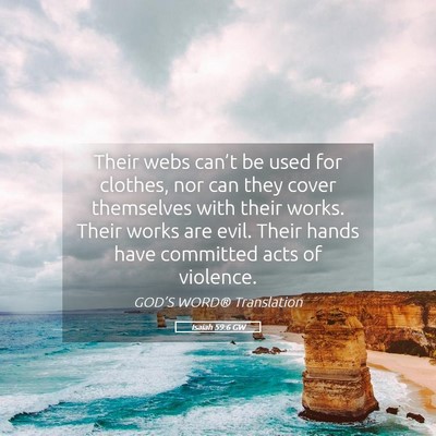 Picture 05 - Isaiah 59:6 GW - Their webs can’t be used for clothes, nor can - Bible Verse Picture