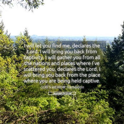 Picture 05 - Jeremiah 29:14 GW - I will let you find me, declares the Lord. I will - Bible Verse Picture