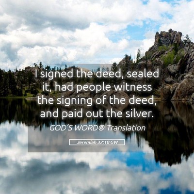 Picture 05 - Jeremiah 32:10 GW - I signed the deed, sealed it, had people witness - Bible Verse Picture