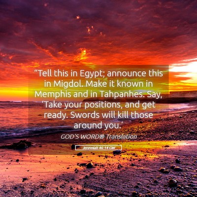 Picture 05 - Jeremiah 46:14 GW - “Tell this in Egypt; announce this in Migdol. - Bible Verse Picture