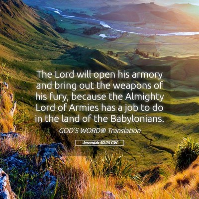 Picture 05 - Jeremiah 50:25 GW - The Lord will open his armory and bring out the - Bible Verse Picture