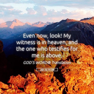 Picture 05 - Job 16:19 GW - Even now, look! My witness is in heaven, and the - Bible Verse Picture
