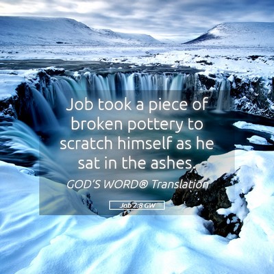 Picture 05 - Job 2:8 GW - Job took a piece of broken pottery to scratch - Bible Verse Picture