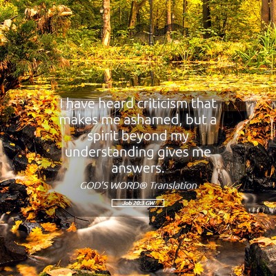 Picture 05 - Job 20:3 GW - I have heard criticism that makes me ashamed, but - Bible Verse Picture