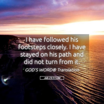 Picture 05 - Job 23:11 GW - I have followed his footsteps closely. I have - Bible Verse Picture