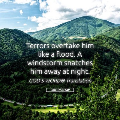 Picture 05 - Job 27:20 GW - Terrors overtake him like a flood. A windstorm - Bible Verse Picture