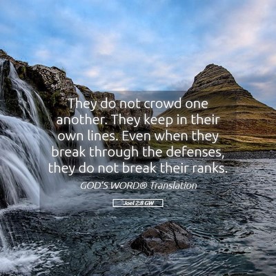 Picture 05 - Joel 2:8 GW - They do not crowd one another. They keep in their - Bible Verse Picture