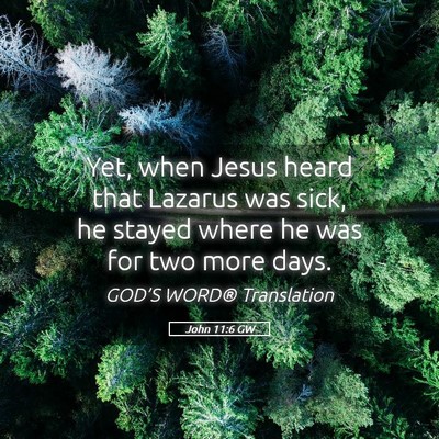 Picture 05 - John 11:6 GW - Yet, when Jesus heard that Lazarus was sick, he - Bible Verse Picture