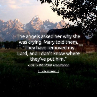 Picture 05 - John 20:13 GW - The angels asked her why she was crying. Mary - Bible Verse Picture