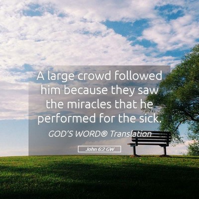 Picture 05 - John 6:2 GW - A large crowd followed him because they saw the - Bible Verse Picture